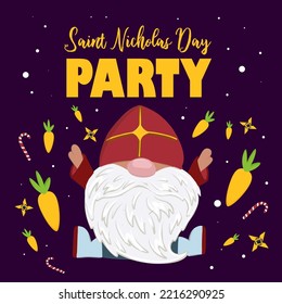 St. Nikolaus-Party. Einladung Poster für den St. Nicholas Day Charakter. Winterurlaub für Kinder.