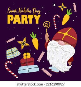 St. Nikolaus-Party. Einladung Poster für den St. Nicholas Day Charakter. Winterurlaub für Kinder.