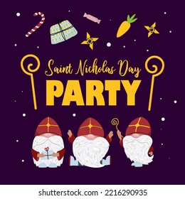 St. Nikolaus-Party. Einladung Poster für den St. Nicholas Day Charakter. Winterurlaub für Kinder.