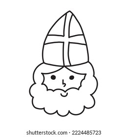 Nikolaus-Porträtsymbol. Einfache handgezeichnete Doodle des Hl. Nick von Sinterklaas, weiße und schwarz-weiße Rahmenzeichnung der Weihnachtsfigur. Farbseite für Kinder