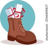 
Saint Nicholas Presents in a Boot Vector Illustration Holidays Design. Holidays footwear full of presents for the little kids 
