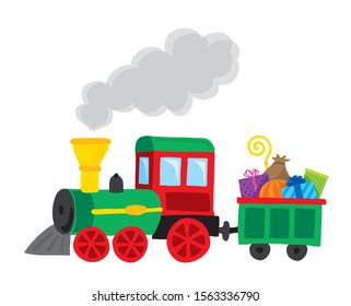 saint nicholas santa claus gift steam train holiday illustration