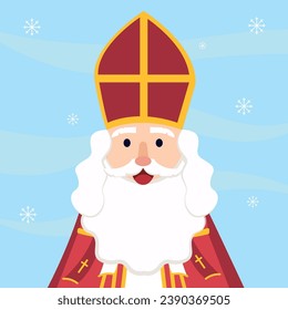 Saint Nicholas or Sinterklaas cartoon winter character isolated