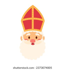 Saint Nicholas or Sinterklaas cute cartoon  portrait. Vector illustration.