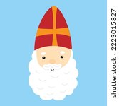 Saint Nicholas or Sinterklaas cute doodle portrait. vector illustration of St Nick head with hat. Children Christmas character old man bishop