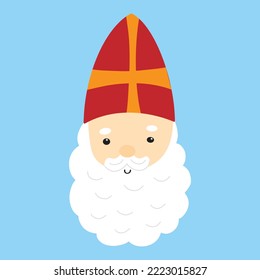 Saint Nicholas or Sinterklaas cute doodle portrait. vector illustration of St Nick head with hat. Children Christmas character old man bishop