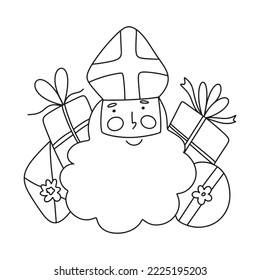 St. Nicholas oder Sinterklaas süßes Doodle-Porträt. Vektorgrafik von St. Nick mit Darstellung der Konturlinie Umrisszeichnung. Farbseite.