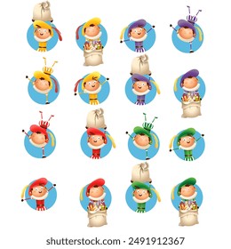 Saint Nicholas or Sinterklaas friends - stickers - vector illustration isolated on transparent background