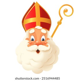 Saint Nicholas or Sinterklaas - head and stick isolated on transparent background