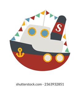 Barco de vapor San Nicolás o Sinterklaas - ilustración vectorial aislada en fondo transparente