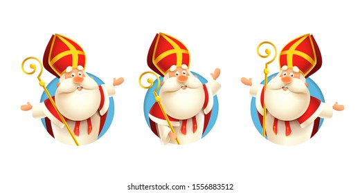 Saint Nicholas Sinterklaas stickers set - vector illustration isolated on transparent background
