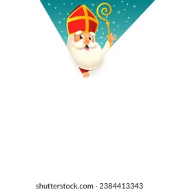 Saint Nicholas Sinterklaas tears the paper and peeks out from behind - greeting card template