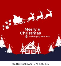 Der Weihnachtsmann und seine Rentiere. Weihnachtsgrußkarte