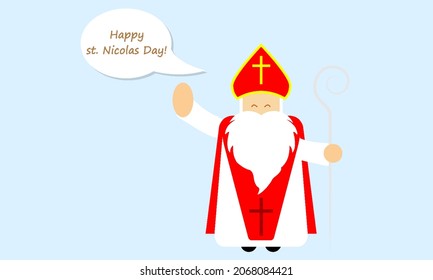 Saint Nicholas with a speech, vector art illustration.