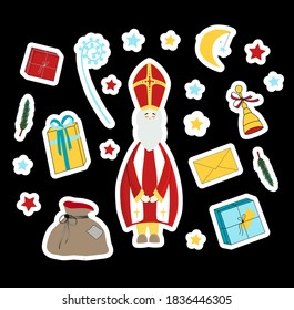 Saint nicholas stickers. Scandinavian winter religious character. Christianity stickers. Children's set.