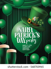 saint Paddys Day party invitation green balloons background. Template design for your celebration on St. Patricks Day. EPS 10 vector.