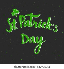 Saint  Partrick Day lettering.  Hand drawn vector illustration, greeting card, design, logo.