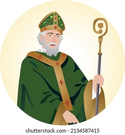 Saint Patrick, the apostle of Ireland. Bishop in Ireland and Christian missionary. "Apostle of Ireland". Vector illustration.