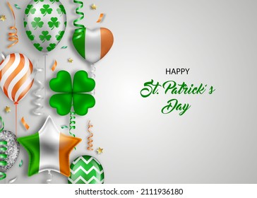 saint patrick background with balloons, streamers and confetti
