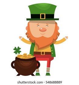 Saint Patrick c a large pot of gold. A truly traditional holiday. Vector illustration isolated on white background.