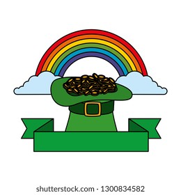 saint patrick card with hat leprechaun and rainbow