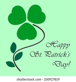 Saint Patrick - card with shamrock, leafs and text on a green background