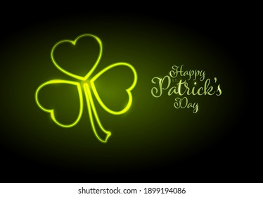 Saint Patrick card template with neon trefoil leaf