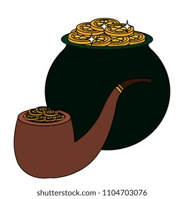 saint patrick cauldron with pipe wooden