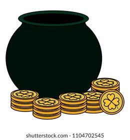 saint patrick cauldron with treasure coins