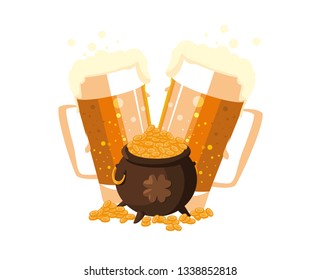 saint patrick cauldron with treasure coins and beer