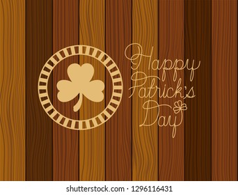 saint patrick clover with hand made font wooden background