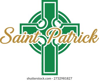 Saint Patrick cross typography design vector illustration for religious holiday irish faith and cultural heritage on transparent background.