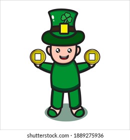 saint patrick cute character with coin vector eps 10