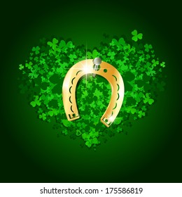 Saint Patrick Day Abstract Heart With Lucky Golden Horseshoe