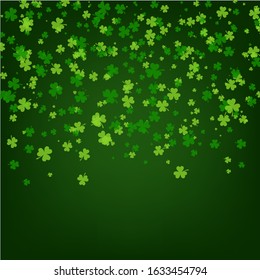 Saint Patrick day background with green leaves of trefoil clover falling from the sky. Luck and success concept. Stock vector illustration
