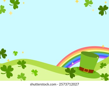 Saint Patrick day background illustration decorated with shamrock cover leaves, leprechaun hat and Saint Patrick symbols