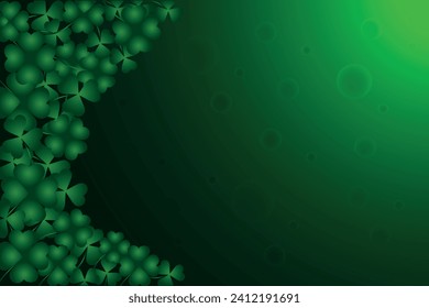 Saint Patrick Day background with national shamrocks on green gradient abstract background. Vector illustration.