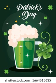 saint patrick day with beer and clover decoration vector illustration designicon