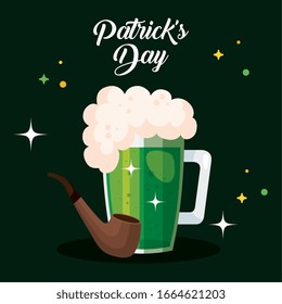 saint patrick day with beer and decoration vector illustration designicon