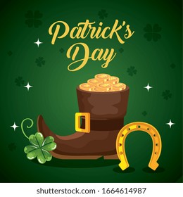 saint patrick day with boot and decoration vector illustration designicon