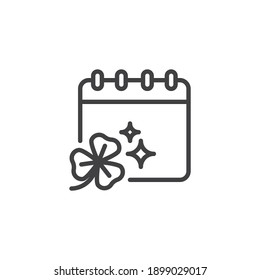 Saint Patrick day calendar line icon. linear style sign for mobile concept and web design. Calendar with Clover leaves outline vector icon. Symbol, logo illustration. Vector graphics
