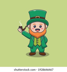 Saint patrick day. Cartoon character leprechaun holding a smoke pipe