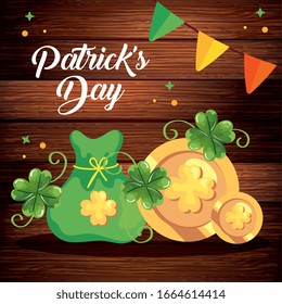 saint patrick day with coin and decoration vector illustration designicon