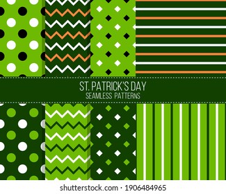 saint patrick day geometrical seamless patterns set