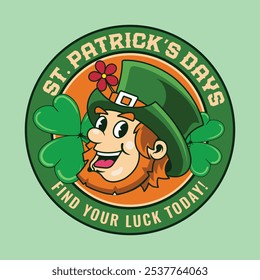 Saint Patrick Day Gnome Head with Gold Coins Pot Retro Cartoon Mascot Character Groovy Vintage Style for poster, flyer, brochure, invitation, greeting card, banner, web, sticker