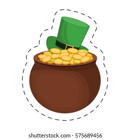saint patrick day gold cauldron with hat vector illustration eps 10