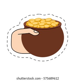 saint patrick day gold cauldron cut line vector illustration eps 10