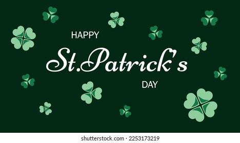 Saint Patrick day greeting card, Happy St Patrick's banner design with green four leaf clover