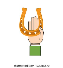 saint patrick day hand hold golden horseshoe vector illustration eps 10