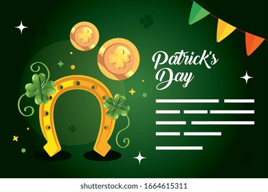 saint patrick day with horseshoe and icons decoration vector illustration designicon
